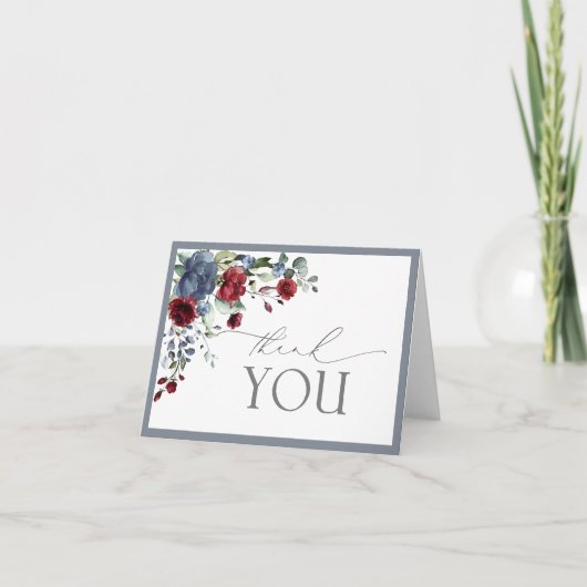 Dusty Blue Burgundy Red Waterverf Hartelijk dank Bedankkaart (Voorkant)