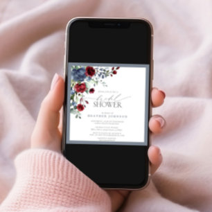 Dusty Blue Burgundy Red Waterverf Vrijgezellenfees Kaart