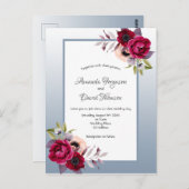 Dusty blue burgundy-uitnodiging voor bruiloft briefkaart (Voorkant / Achterkant)