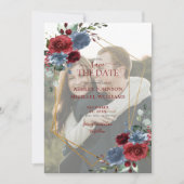 Dusty Blue Burgundy Vellum Photo Save the Date (Voorkant)