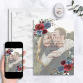Dusty Blue Burgundy Vellum Photo Save the Date