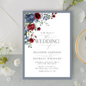 Dusty Blue Burgundy Waterverf Floral Wedding Kaart