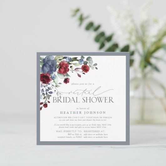 Dusty Blue Burgundy-Waterverf - Virtuele Shower Kaart (Staand voorkant)