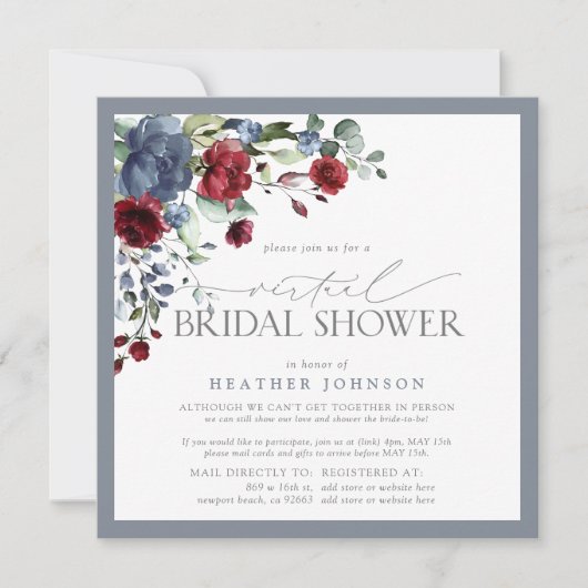 Dusty Blue Burgundy-Waterverf - Virtuele Shower Kaart (Voorkant)