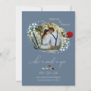 Dusty Blue Burgundy Ze zei ja foto Save The Date