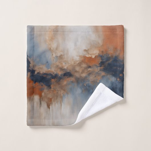 Dusty Blue Burnt Oranje Navy Abstract Bad Handdoek (Wasdoekje)