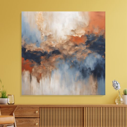 Dusty Blue Burnt Oranje Navy Abstract Canvas Afdruk (Insitu (Woonkamer))