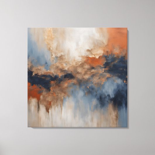 Dusty Blue Burnt Oranje Navy Abstract Canvas Afdruk (Voorkant)