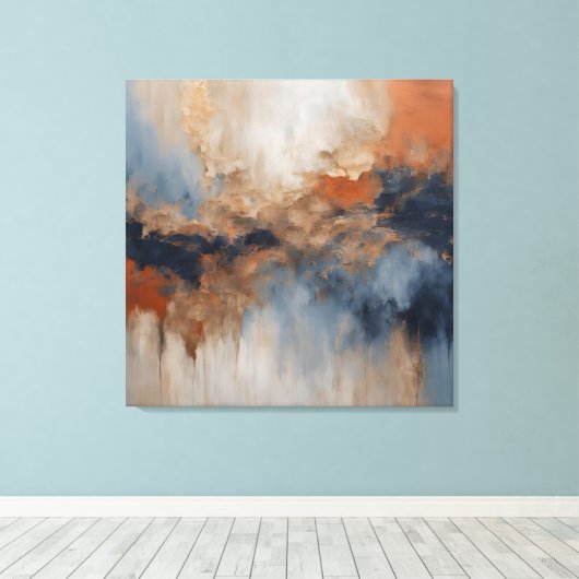 Dusty Blue Burnt Oranje Navy Abstract Canvas Afdruk (Insitu (Houten vloer))