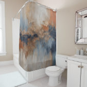 Dusty Blue Burnt Oranje Navy Abstract Douchegordijn (In situ)