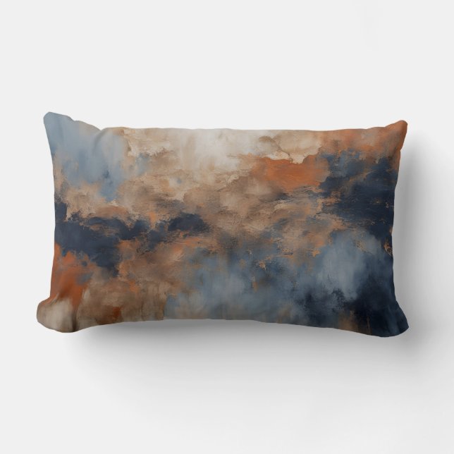 Dusty Blue Burnt Oranje Navy Abstract Kussen (Voorkant)