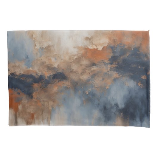 Dusty Blue Burnt Oranje Navy Abstract Kussensloop (Voorkant-Links)