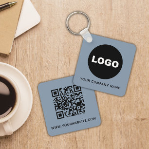Dusty Blue Business Promotional Logo QR Code Sleutelhanger
