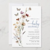 Dusty Blue Butterfly Baby shower Invitation Kaart (Voorkant)