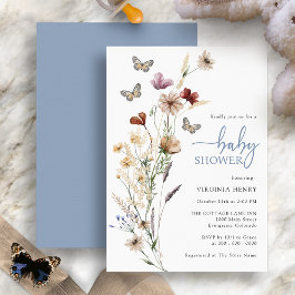 Dusty Blue Butterfly Baby shower Invitation Kaart