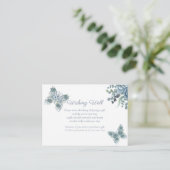 Dusty Blue Butterfly Bloemen Wishing Well Bruiloft Informatiekaartje (Staand voorkant)
