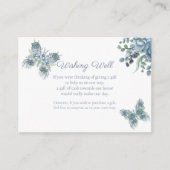 Dusty Blue Butterfly Bloemen Wishing Well Bruiloft Informatiekaartje (Voorkant)