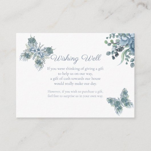 Dusty Blue Butterfly Bloemen Wishing Well Bruiloft Informatiekaartje (Voorkant)