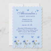 Dusty Blue Butterfly Boho Wildflower Baby shower Kaart (Voorkant)