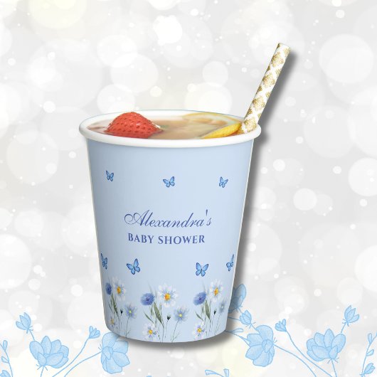 Dusty Blue Butterfly Boho Wildflower Baby shower Papieren Bekers