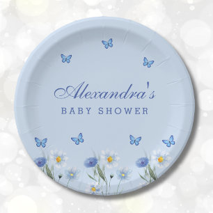 Dusty Blue Butterfly Boho Wildflower Baby shower Papieren Bordje