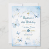 Dusty Blue Butterfly Girl 3e verjaardag doop Kaart (Voorkant)