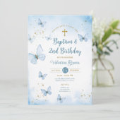 Dusty Blue Butterfly Girl 3e verjaardag doop Kaart (Staand voorkant)