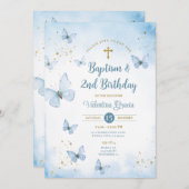 Dusty Blue Butterfly Girl 3e verjaardag doop Kaart (Voorkant / Achterkant)