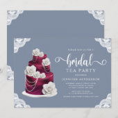 Dusty Blue Cake en Lace Vrijgezellenfeest Tea Part Kaart (Voorkant / Achterkant)