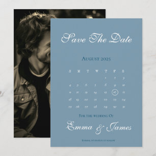 Dusty Blue Calendar Bewaar de datum met foto Kaart