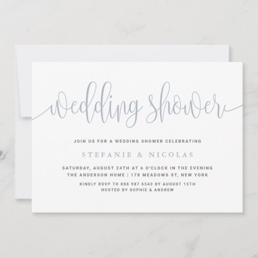 Dusty Blue  Calligrafie Trouwdouche Kaart (Voorkant)