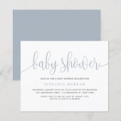 Dusty Blue Calligraphy Baby shower Invitation (Voorkant / Achterkant)
