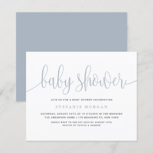 Dusty Blue Calligraphy Baby shower Invitation