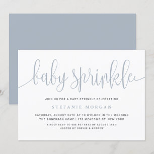 Dusty Blue  Calligraphy Baby Sprinkle Kaart