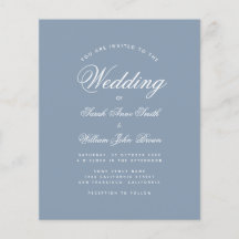 Dusty Blue Calligraphy Budget Wedding Invitation