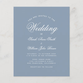 Dusty Blue Calligraphy Budget Wedding Invitation