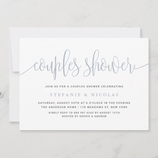 Dusty Blue  Calligraphy Couples Douche Kaart (Voorkant)