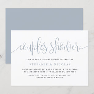 Dusty Blue  Calligraphy Couples Douche Kaart