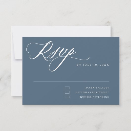 Dusty Blue Calligraphy Eenvoudige minimalistische  RSVP Kaartje (Voorkant)