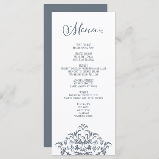Dusty Blue  Calligraphy Elegant Dinner Menu (Voorkant / Achterkant)