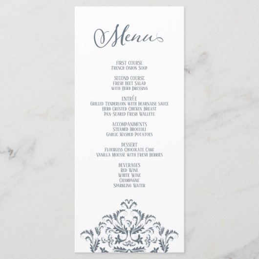 Dusty Blue  Calligraphy Elegant Dinner Menu (Voorkant)