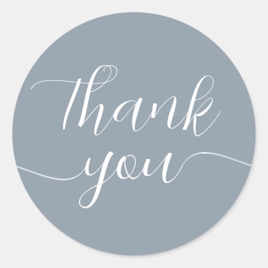 Dusty Blue Calligraphy Elegant Hartelijk dank Ronde Sticker (Voorkant)