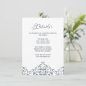 Dusty Blue Calligraphy Elegant Wedding Details Informatiekaartje (Staand voorkant)