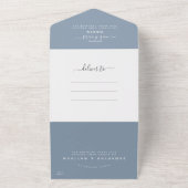Dusty Blue Calligraphy Photo Wedding All In One Uitnodiging (Buitenkant)