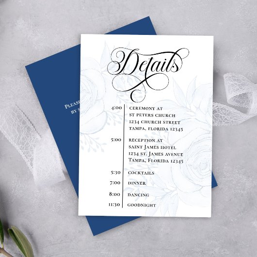 Dusty Blue Calligraphy QR Code Wedding Details Informatiekaartje