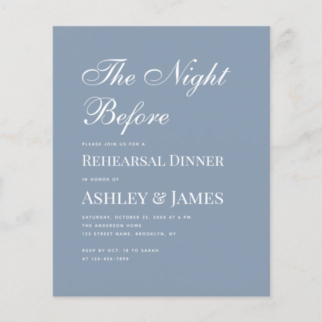Dusty Blue Calligraphy Rehearsal Dinner Invitation (Voorkant)