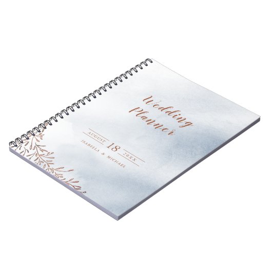 Dusty blue calligraphy rustic bruiloft planner notitieboek (Linkerzijde)