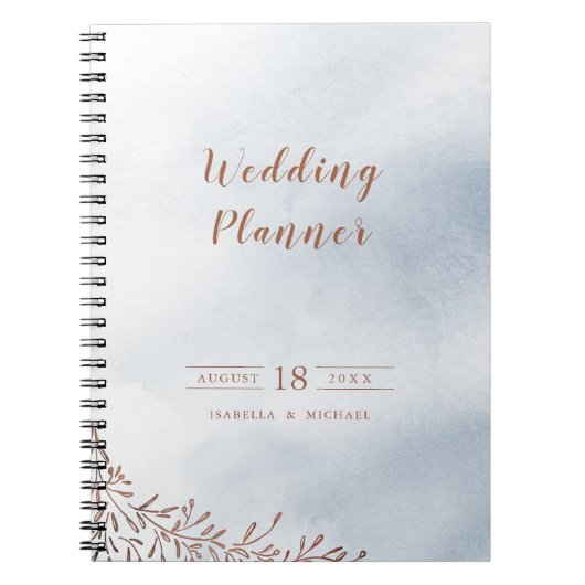 Dusty blue calligraphy rustic bruiloft planner notitieboek (Voorkant)