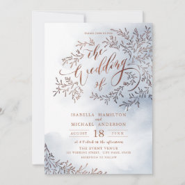 Dusty blue calligraphy rustic floral bruiloft kaart