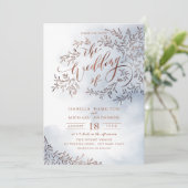 Dusty blue calligraphy rustic floral bruiloft kaart (Staand voorkant)